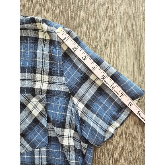Forever 21 Blue White Plaid Cropped Button Down Shirt Short Sleeve Casual - Picture 12 of 12